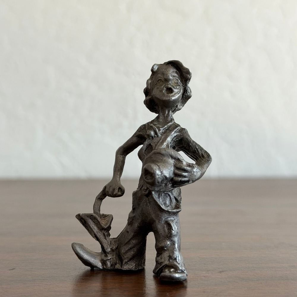 Vintage Pewter Singing Clown Figurine Miniature Shelf Decor Old World Signed